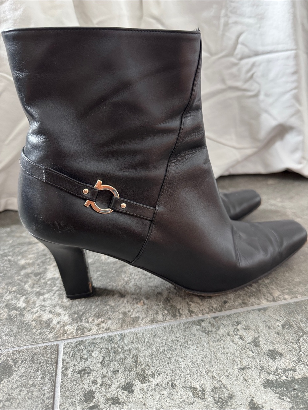 Salvatore Ferragamo Black Leather Mirella Ankle Boots Size 9 1/2